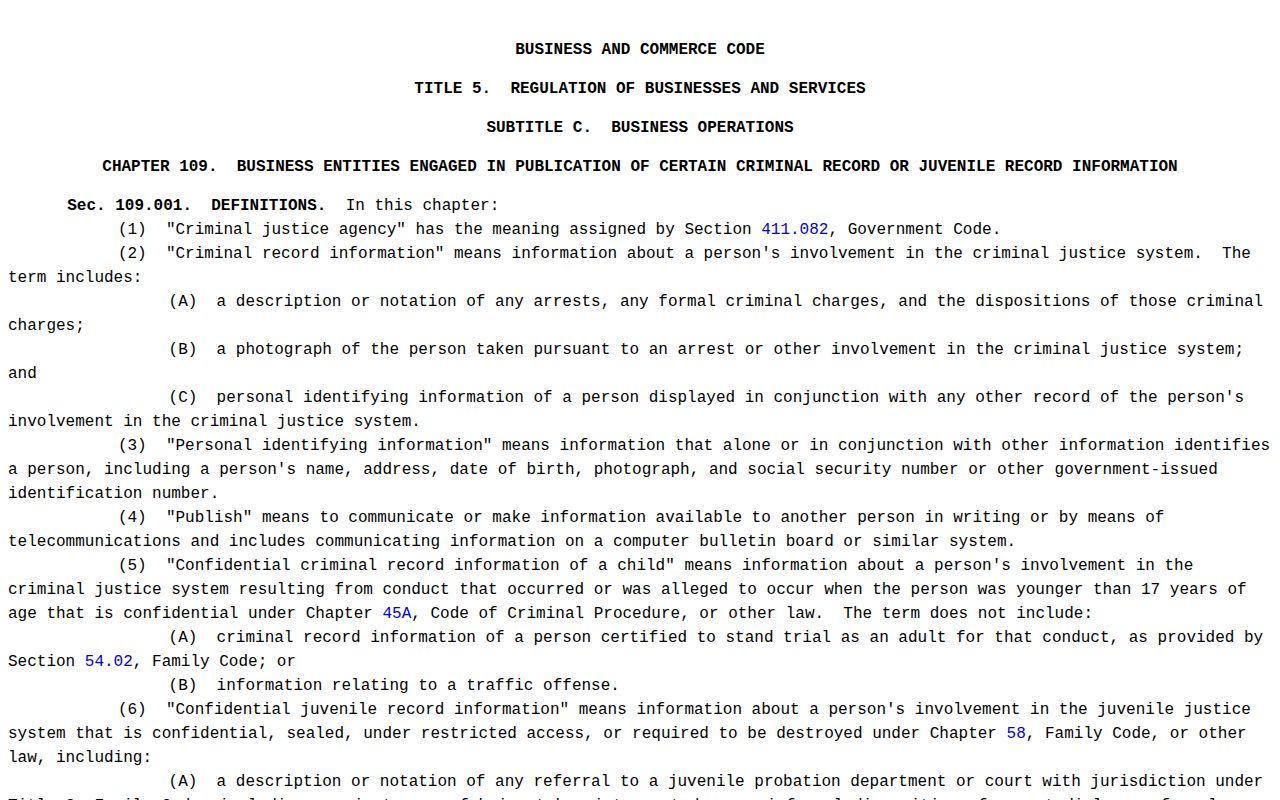 Texas booking-photo correction law source for Crane County records